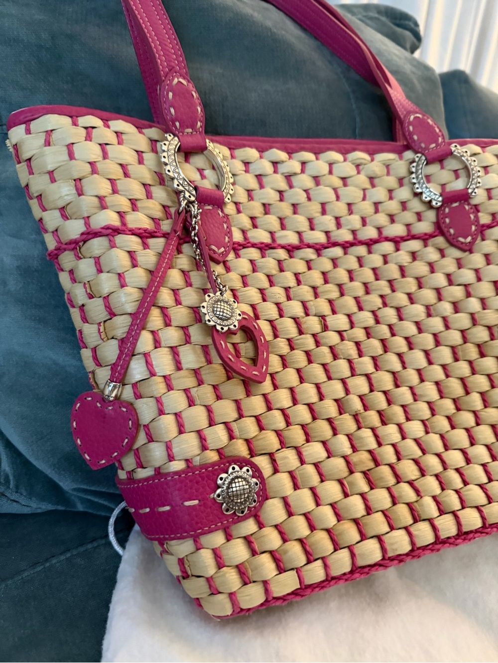 Brighton Pink and Natural Woven Tote Bag - Picture 2 of 8